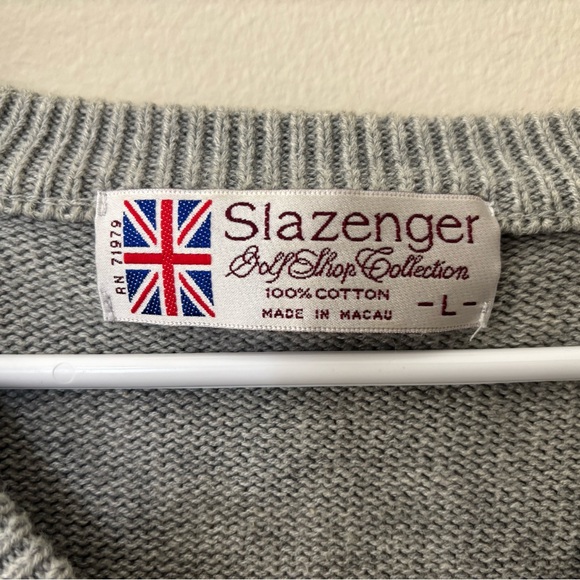 Vintage 90s Slazenger V-Neck Knit Sweater Gray Grandpa Core Minimalist Size L - Picture 3 of 5